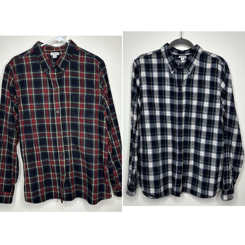 2 Lands End Flannel Shirts Boys Sz XL Button Down Long Sleeve Plaid Outdoor